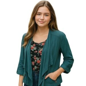 Anthropologie Elevenses Women's Open Front Light Weight Jacket Green Large‎